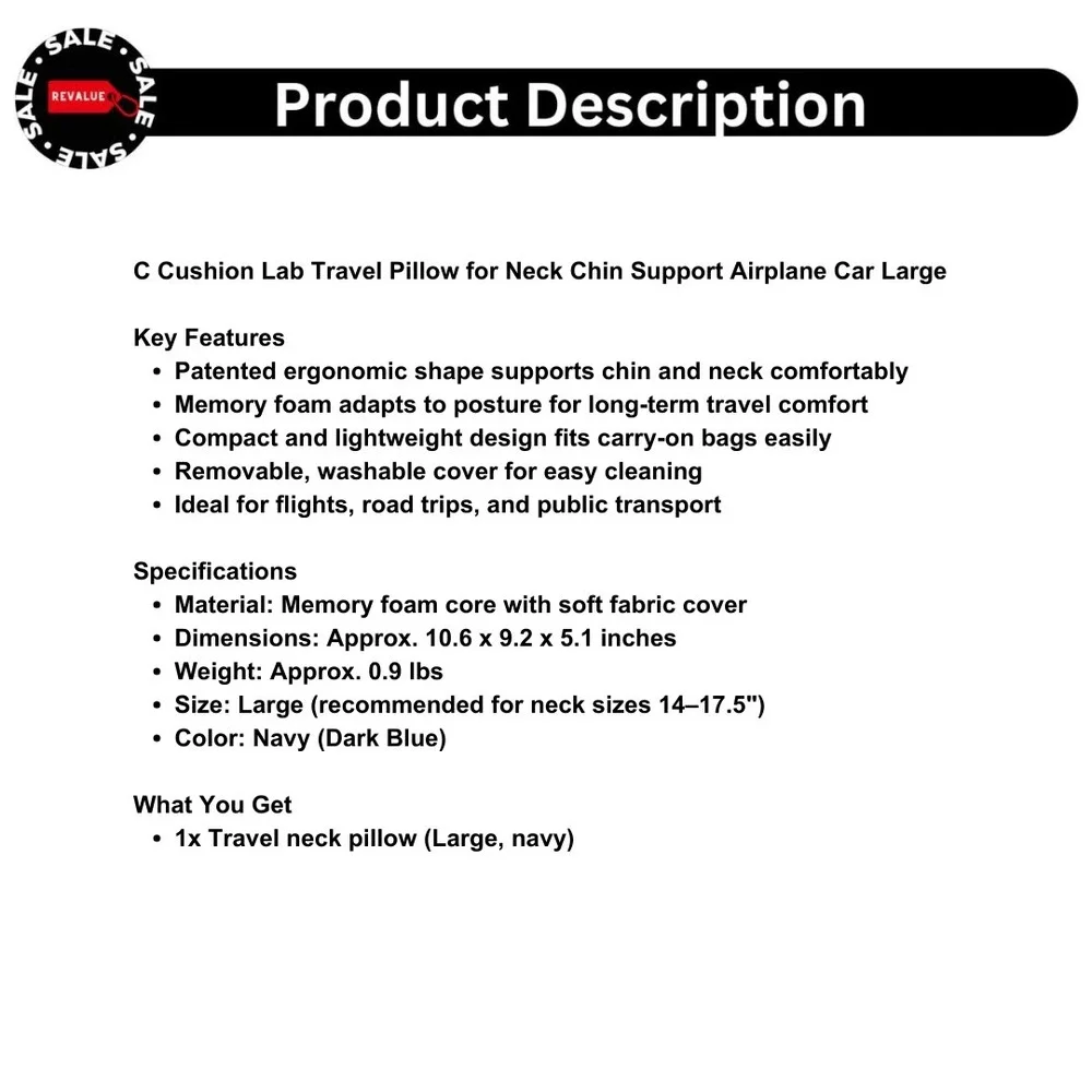 C Cushion Lab Travel Pillow for Neck‎ Chin Support Airplane Car Large